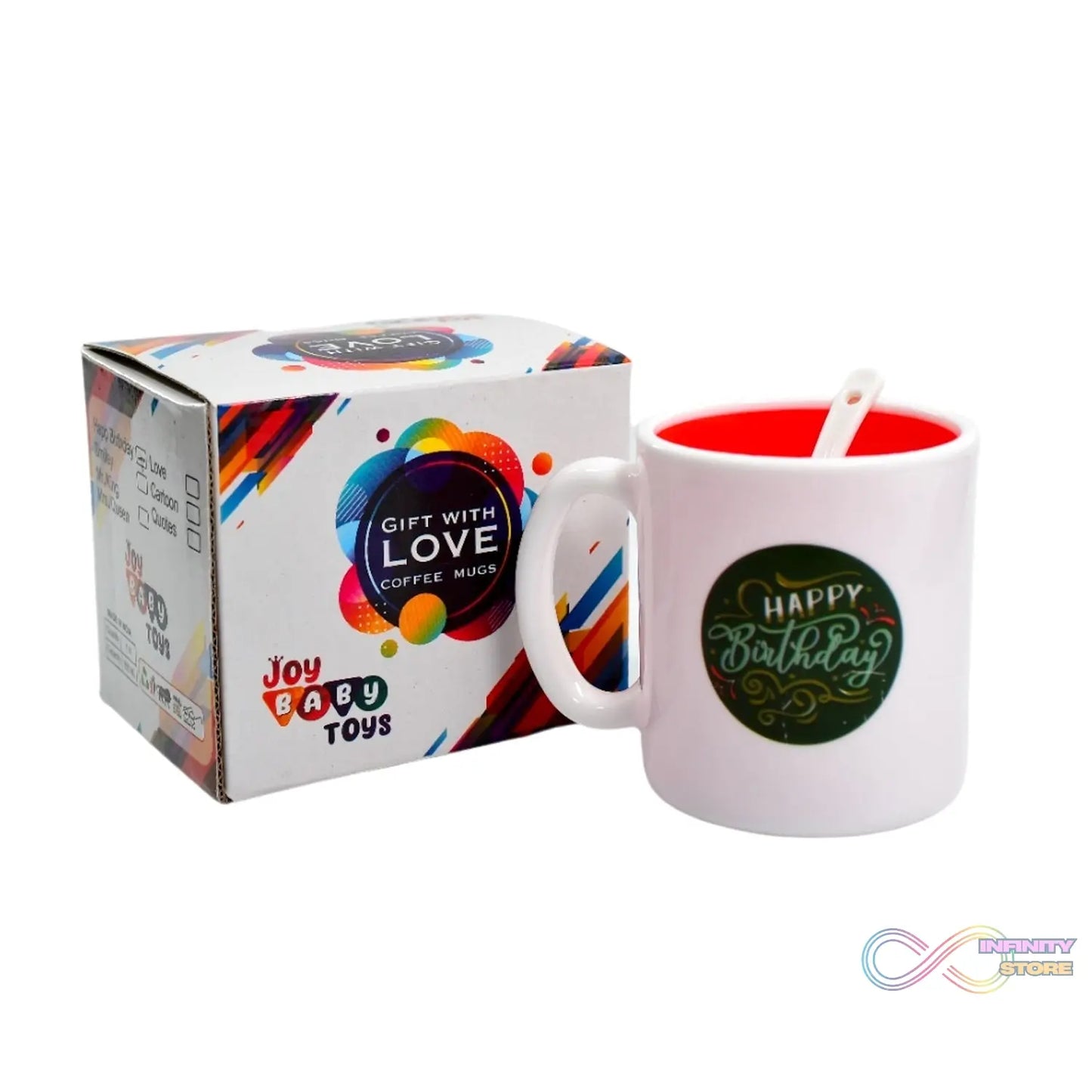 Coffee mug with unique mixed design, suitable for various drinks.