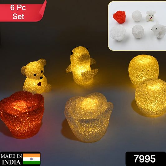 MULTI SHAPE SMALL LIGHT LAMPS LED SHAPE CRYSTAL NIGHT LIGHT LAMP (6 PC SET) - infinityexculsivestore.com
