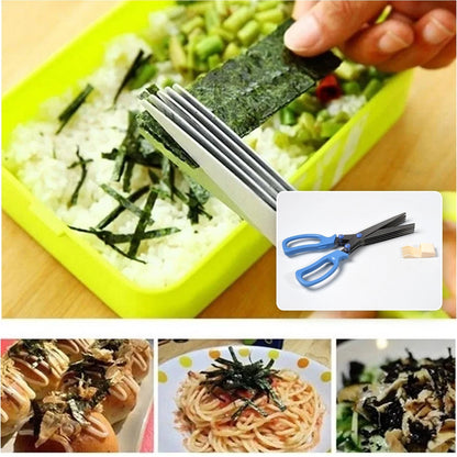 MULTIFUNCTION VEGETABLE STAINLESS STEEL HERBS SCISSOR WITH 5 BLADES - infinityexculsivestore.com