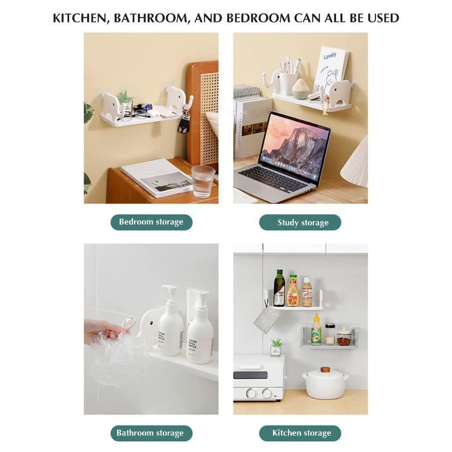 MULTIFUNCTIONAL ELEPHANT SHAPED STORAGE SHELF, NO PUNCHING WALL MOUNTED MINI STORAGE RACK, CREATIVE CUTE ELEPHANT SHELF ORGANIZER FOR KITCHEN BATHROOM BEDROOM STUDY - infinityexculsivestore.com