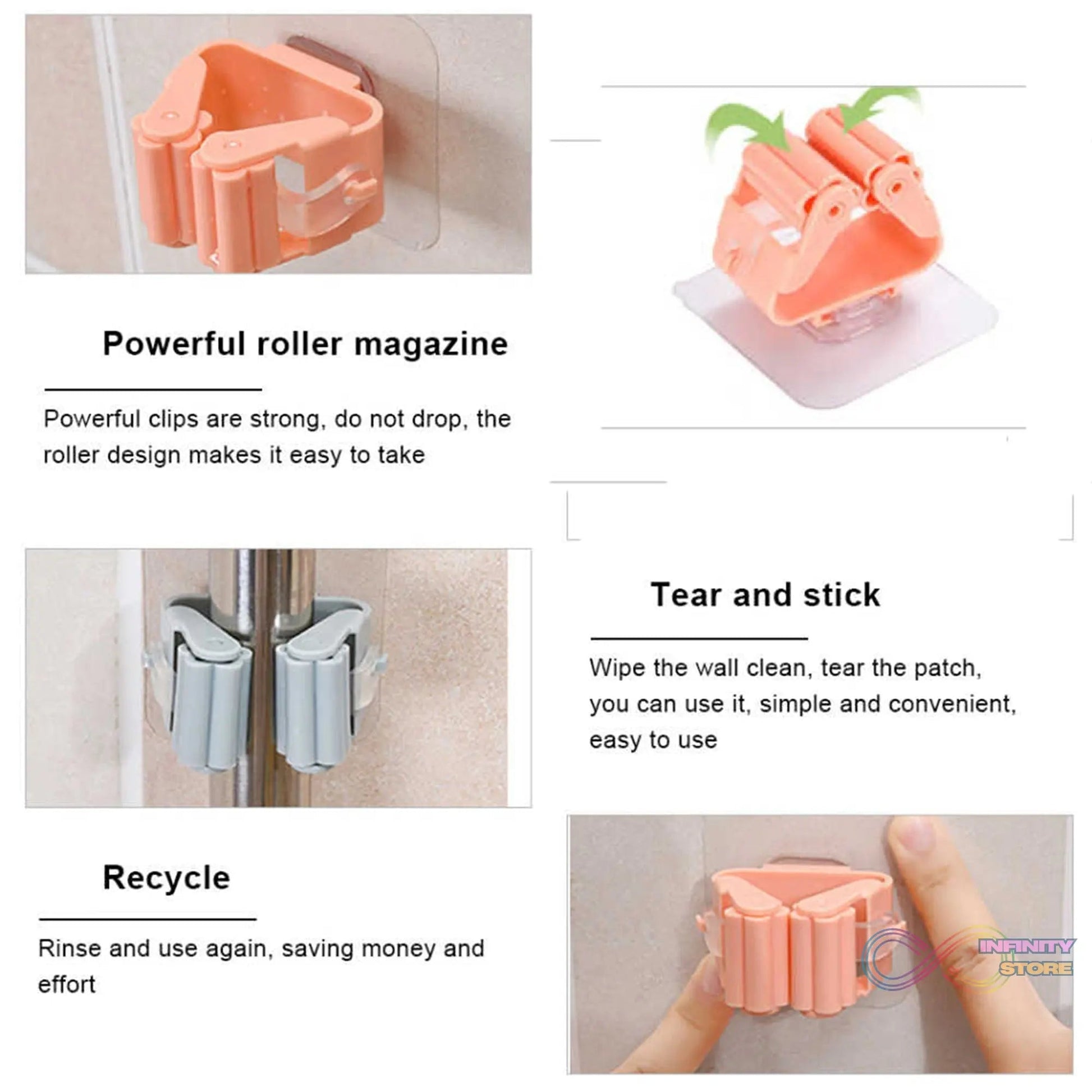 Magic Sticker Series Self Adhesive Mop and Broom Holder - infinityexculsivestore.com