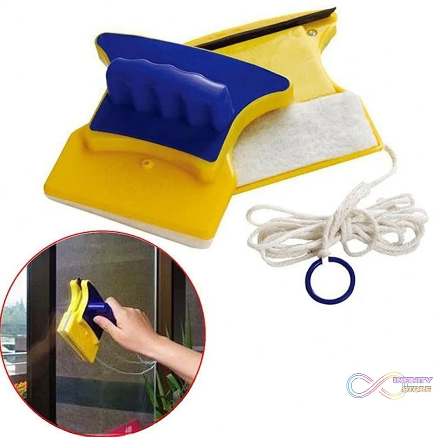 Magnetic Glass Cleaner (1 Pc): Square, Double - Sided Wiper, 2 Extra Pads - infinityexculsivestore.com