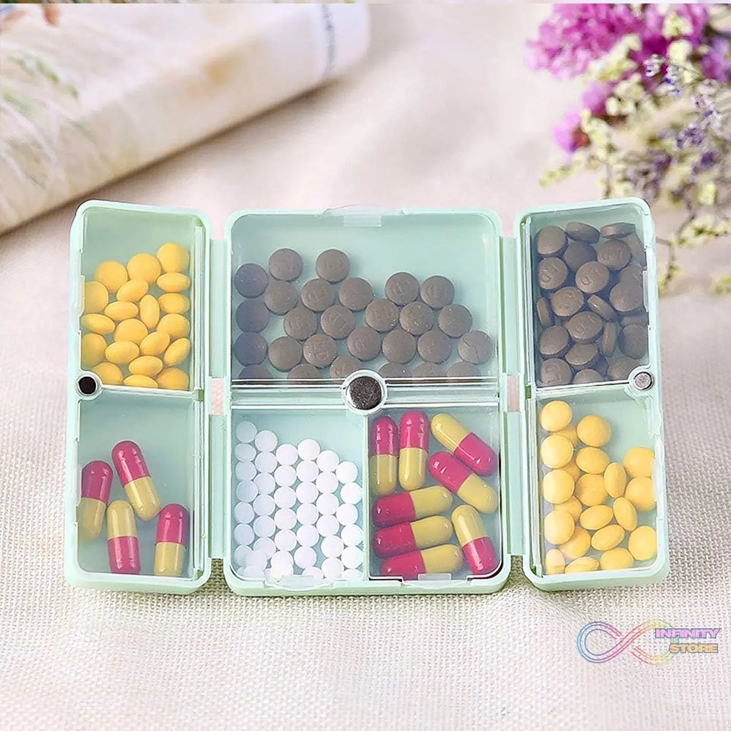 Magnetic Pill Organizer, 7 Compartments Portable Pill Case (1 Pc) - infinityexculsivestore.com