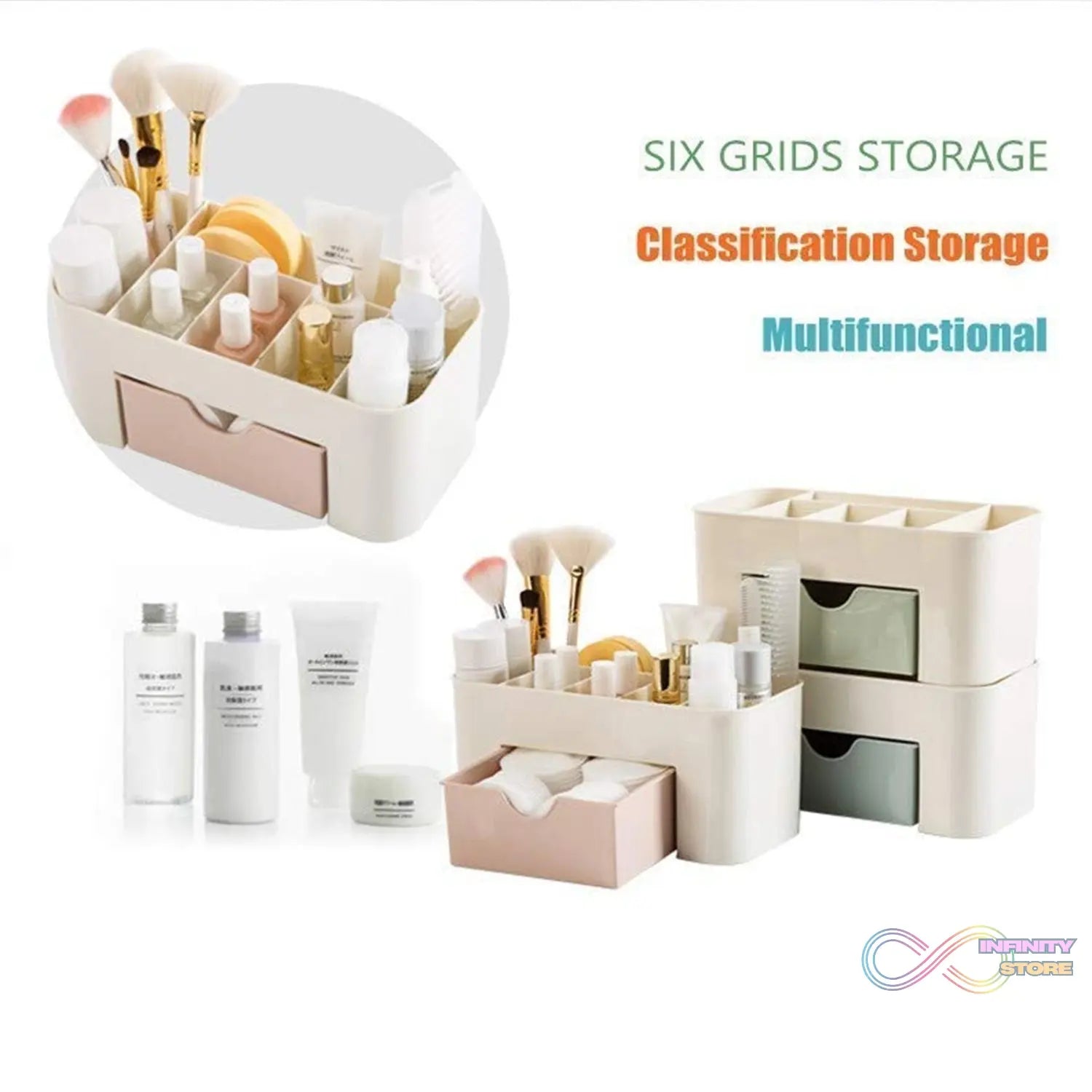 Makeup storage box with multiple sections for organizing beauty products