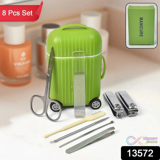 Manicure Kit, Pedicure tools for feet, Nail Clipper (8 Pcs Set / With Mini 4 Wheel Suitcase Trolley) - infinityexculsivestore.com