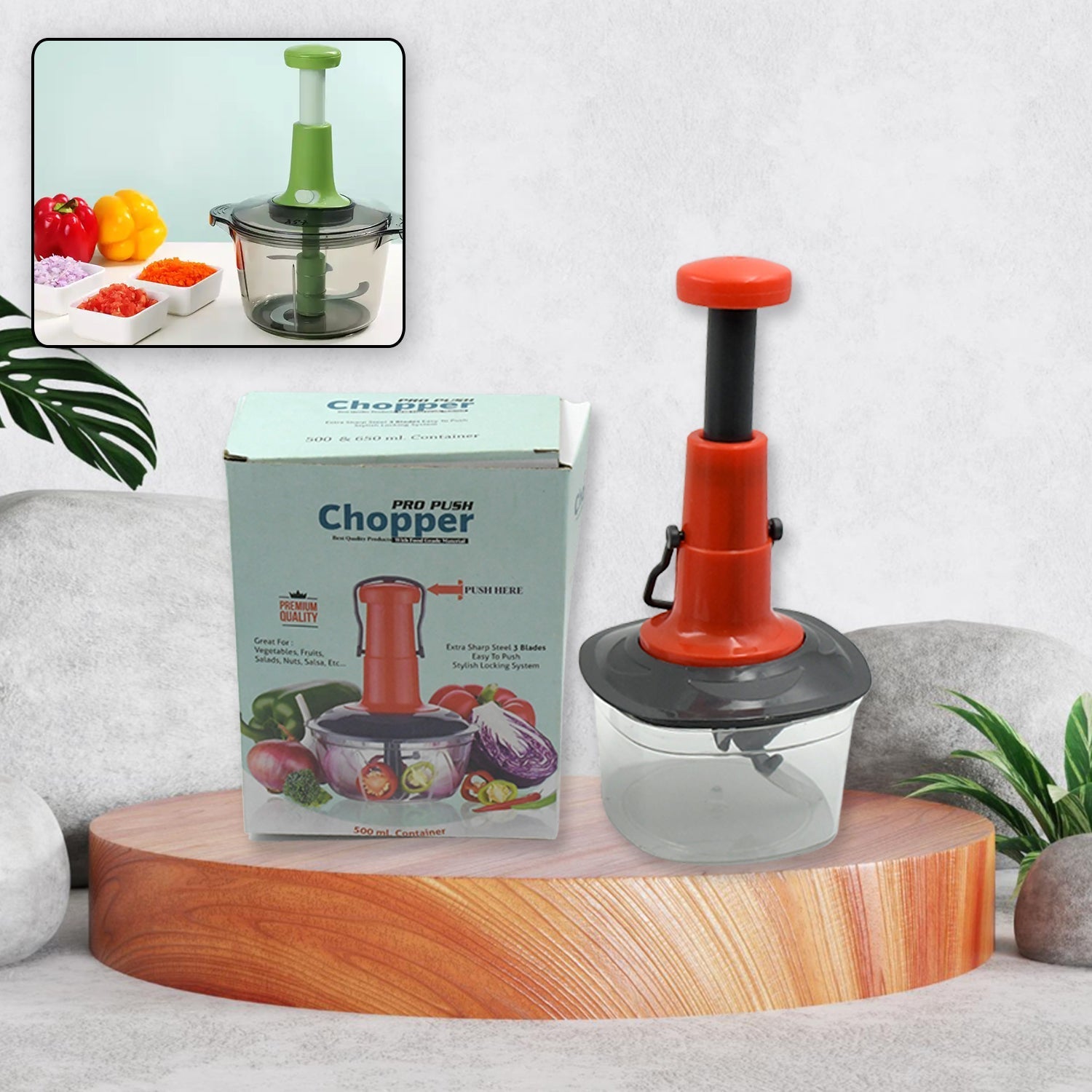 Manual Food Chopper (650ml): 3 Stainless Steel Blades, Locking System, Anti - Slip Base - infinityexculsivestore.com