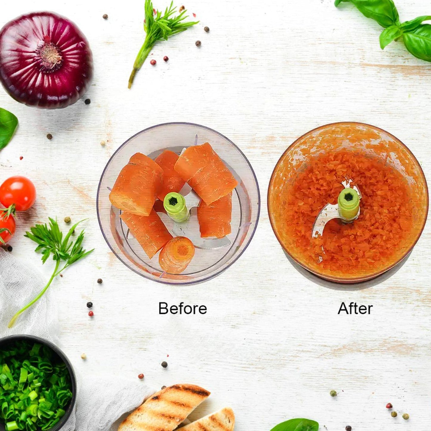 Manual Food Chopper (650ml): 3 Stainless Steel Blades, Locking System, Anti - Slip Base - infinityexculsivestore.com