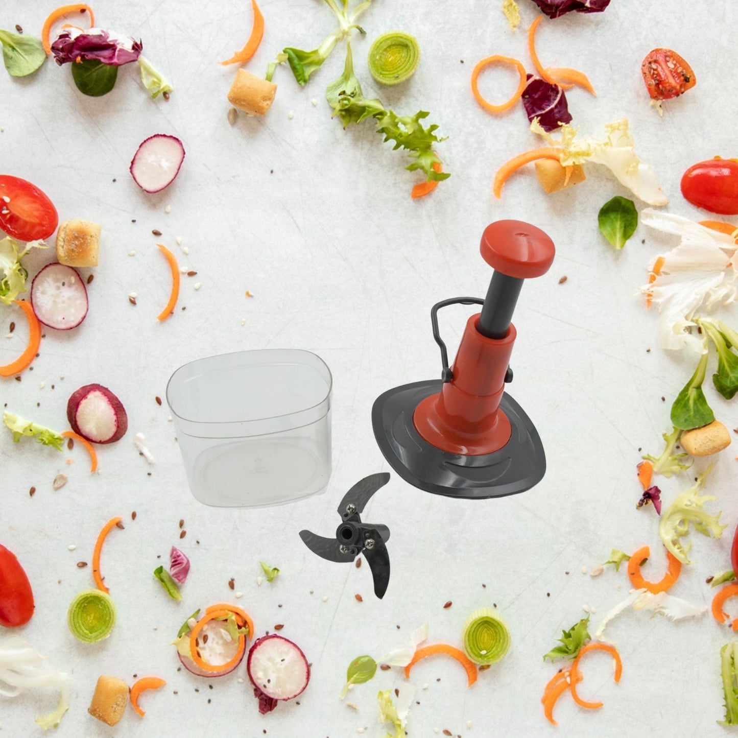 Manual Food Chopper (650ml): 3 Stainless Steel Blades, Locking System, Anti - Slip Base - infinityexculsivestore.com