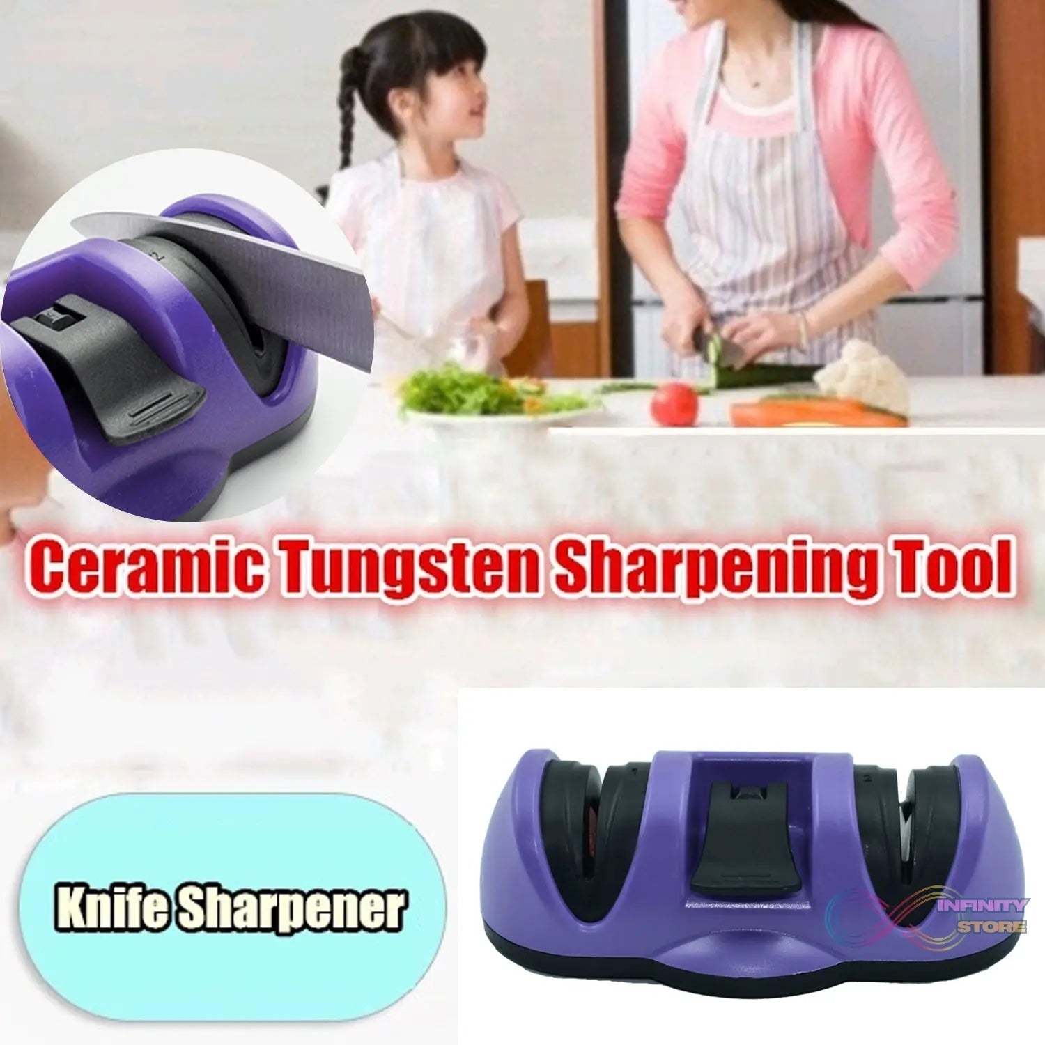 Manual Knife Sharpener 2 Stage Sharpening Tool for Ceramic Knife and Steel Knives - infinityexculsivestore.com
