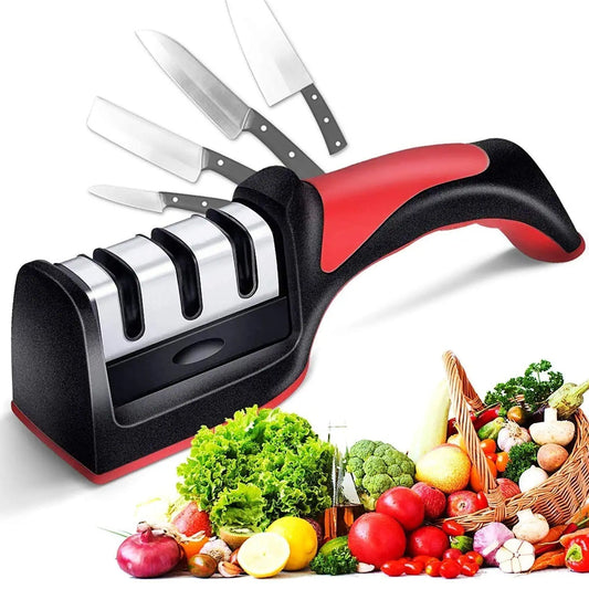 Manual Red Knife Sharpener 3 Stage Sharpening Tool for Ceramic Knife and Steel Knives. - infinityexculsivestore.com