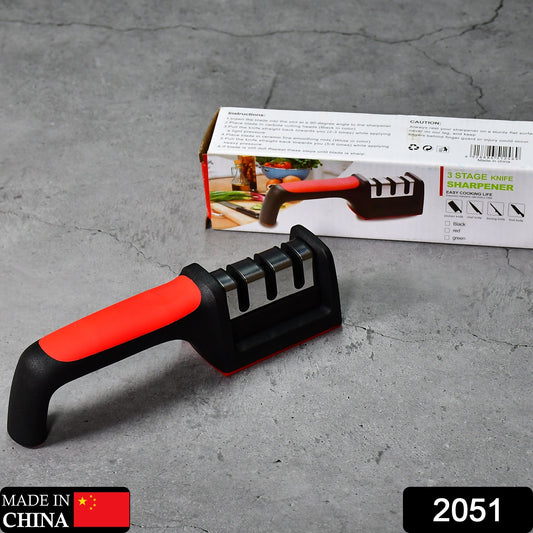 Manual Red Knife Sharpener 3 Stage Sharpening Tool for Ceramic Knife and Steel Knives. - infinityexculsivestore.com