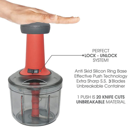 Matte Finish Hand Press Chopper with 3 Blades for Easy Vegetable & Fruit Chopping - infinityexculsivestore.com