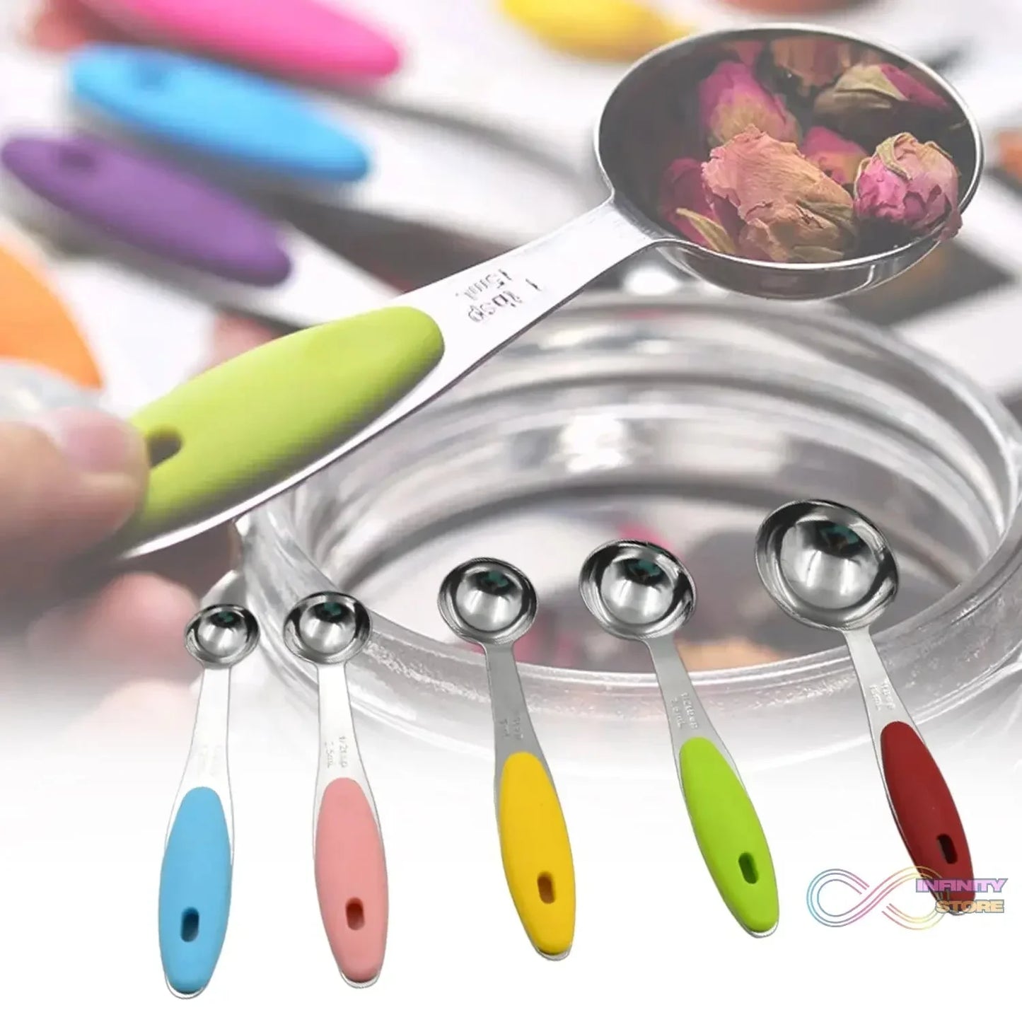 Measuring Cups and Spoons Stackable Set with Silicone Handle(5 Pc Set) - infinityexculsivestore.com
