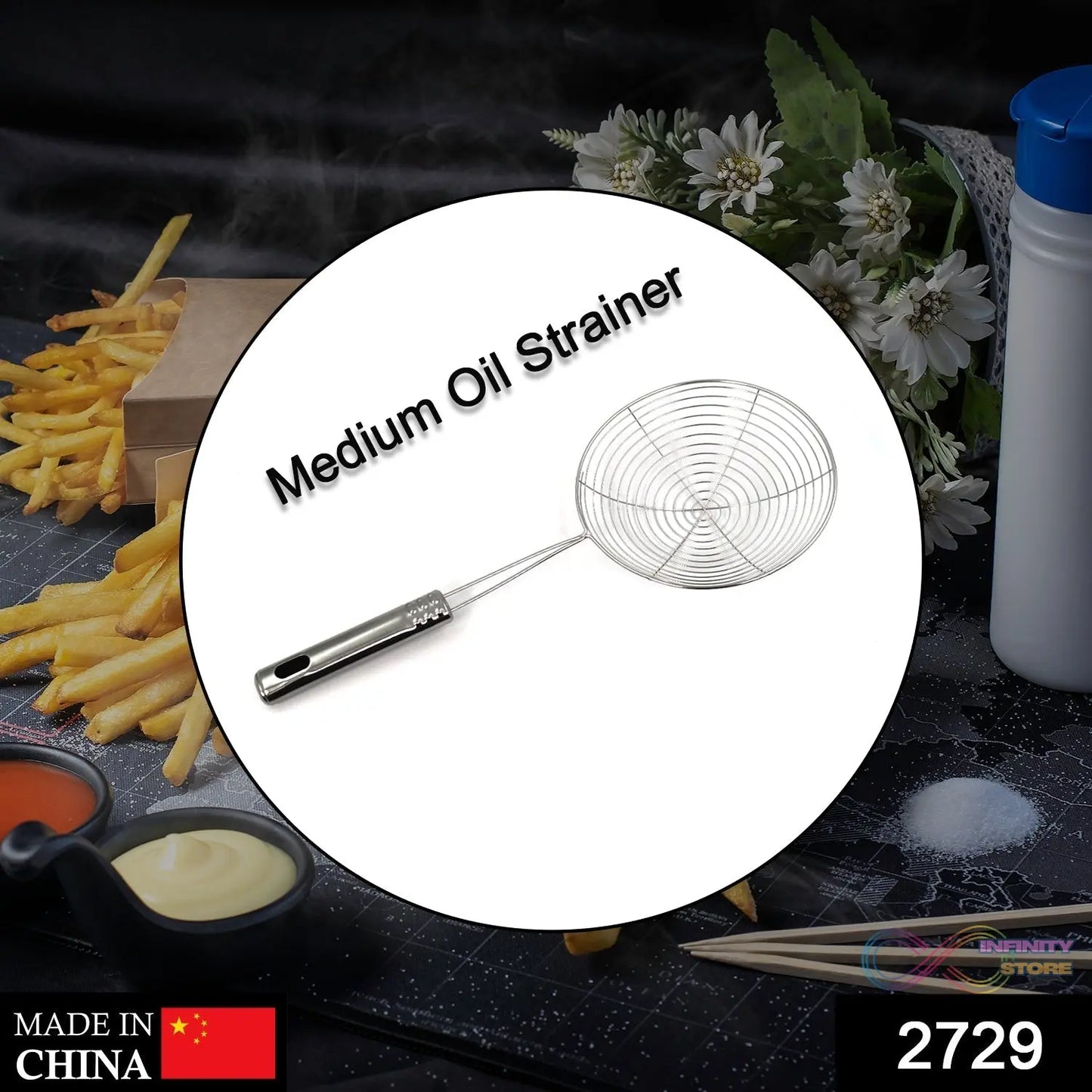 Oil strainer with handle for medium capacity frying
