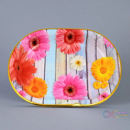 Medium Plastic Flower Printed Design Serving Tray (1 Pc / 31 x 21 CM / Mix Color) - infinityexculsivestore.com