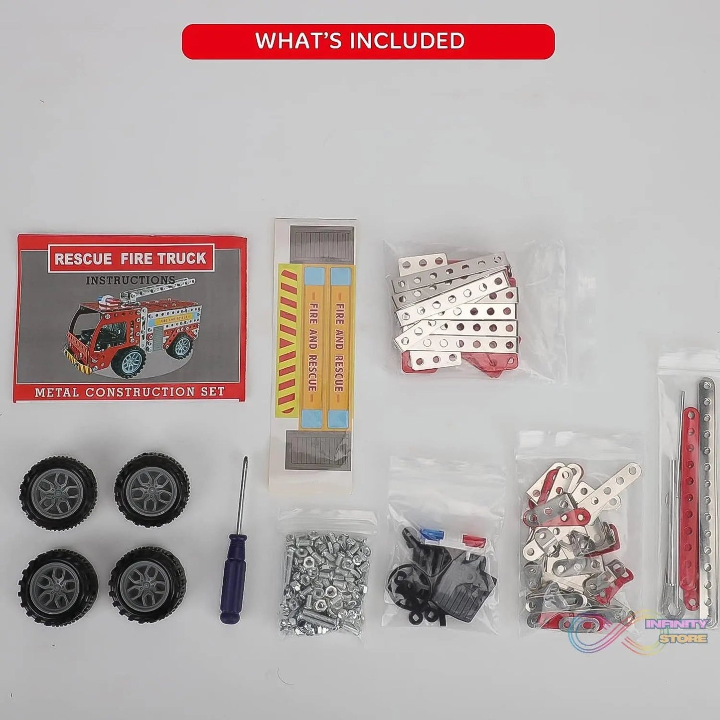 Metal DIY Fire Truck Building Blocks for Kids (Fire Truck / 292pcs of truck tool / 1 Set) - infinityexculsivestore.com