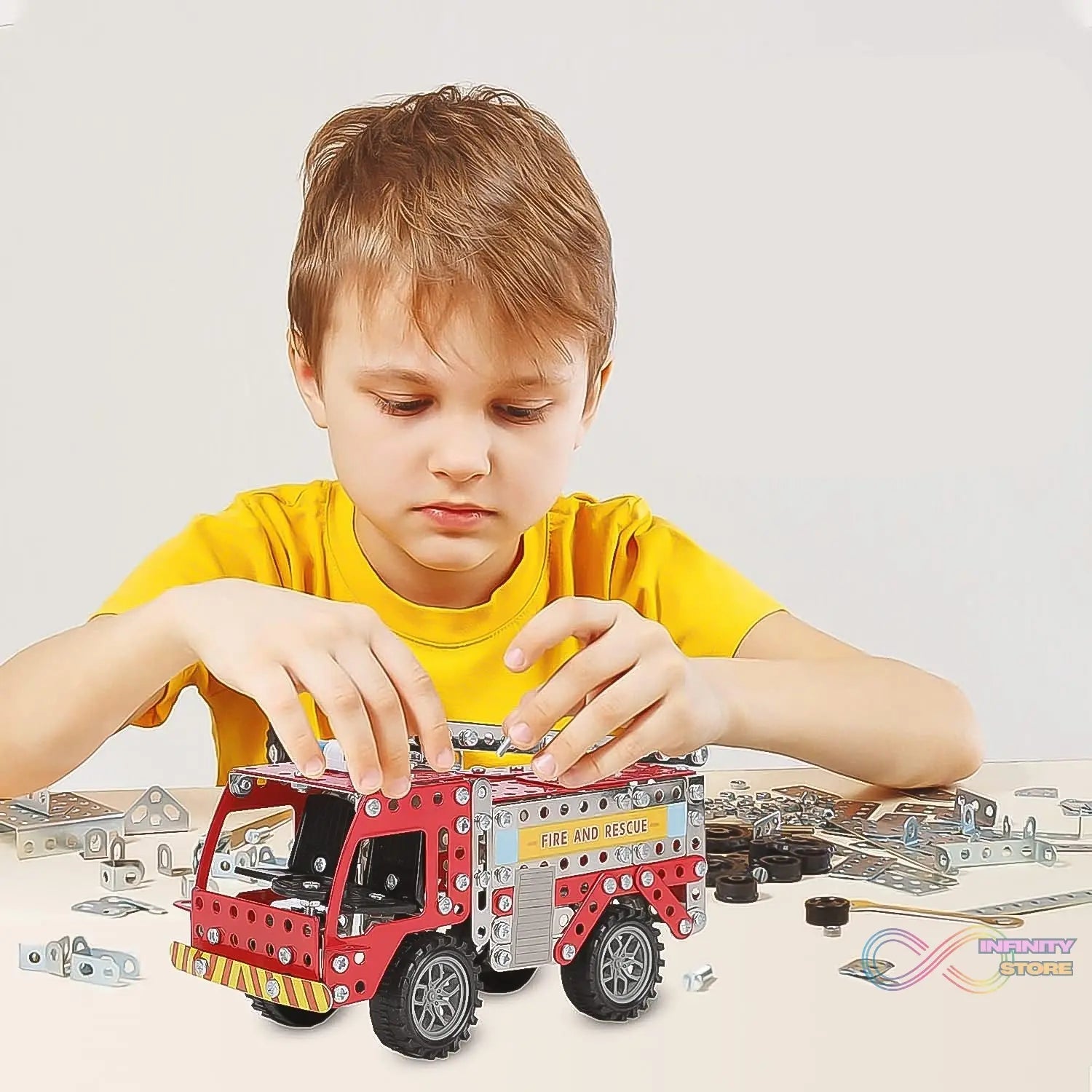 Metal DIY Fire Truck Building Blocks for Kids (Fire Truck / 292pcs of truck tool / 1 Set) - infinityexculsivestore.com