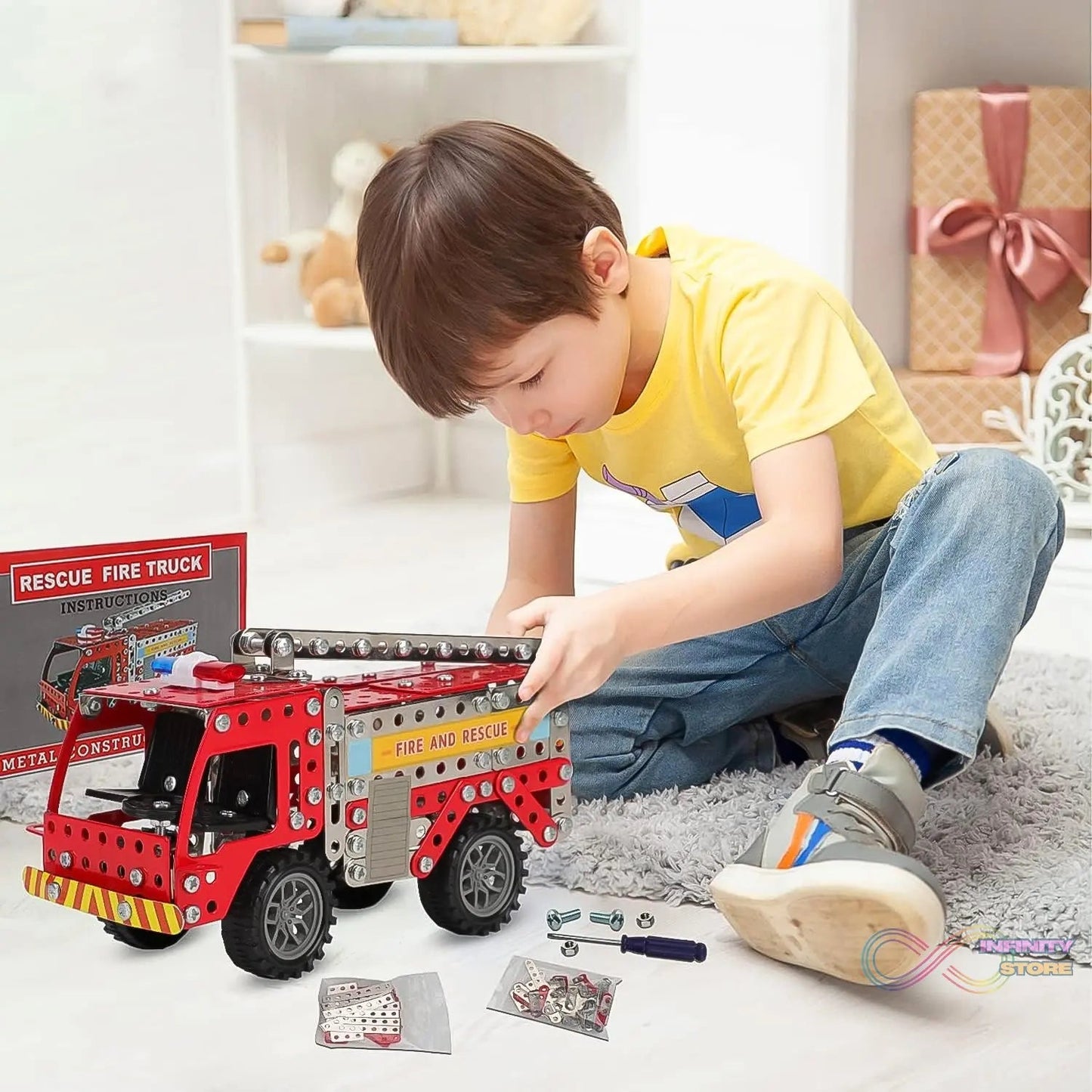 Metal DIY Fire Truck Building Blocks for Kids (Fire Truck / 292pcs of truck tool / 1 Set) - infinityexculsivestore.com