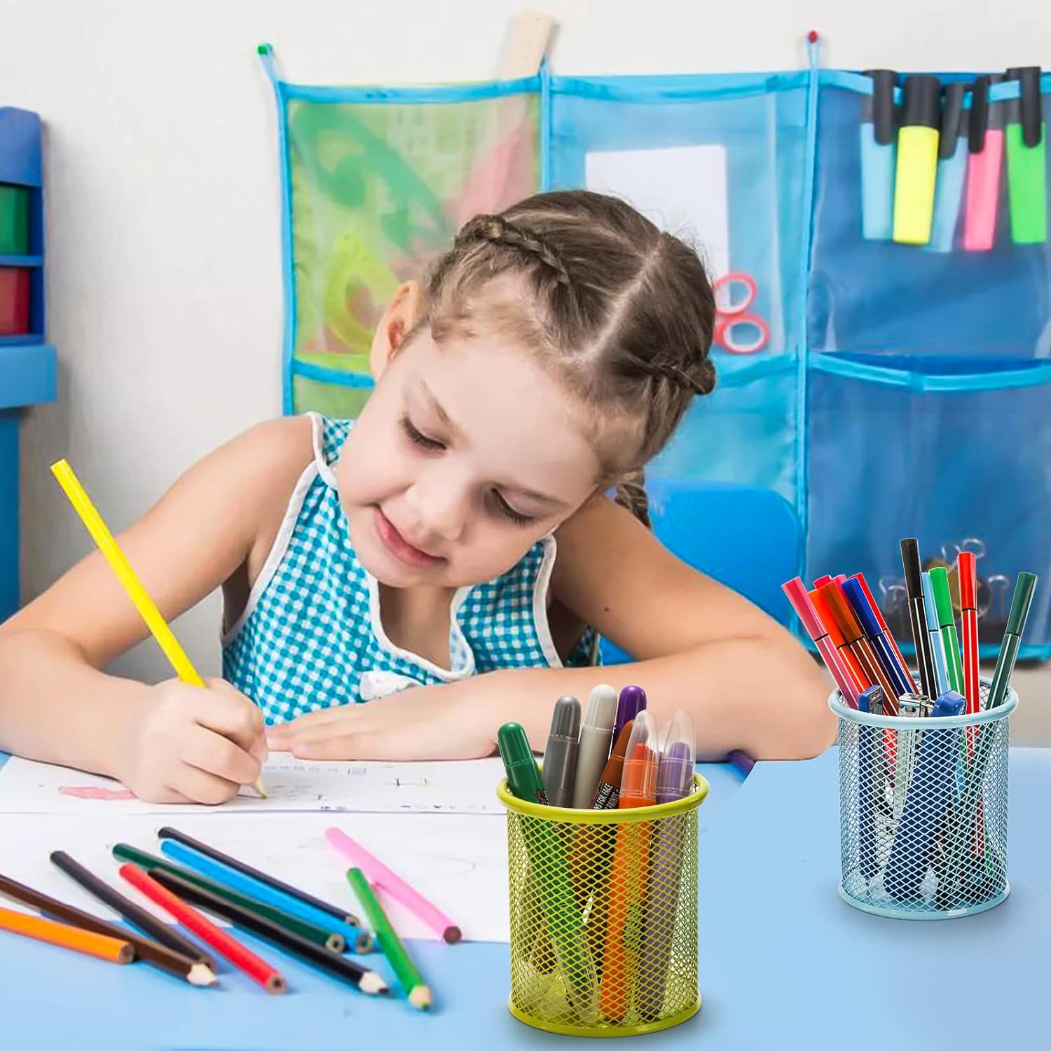 Metal Mesh Pen Holder for Desk (1 Pc): Pen Stand, Pencil Organizer, Stationery Storage - infinityexculsivestore.com