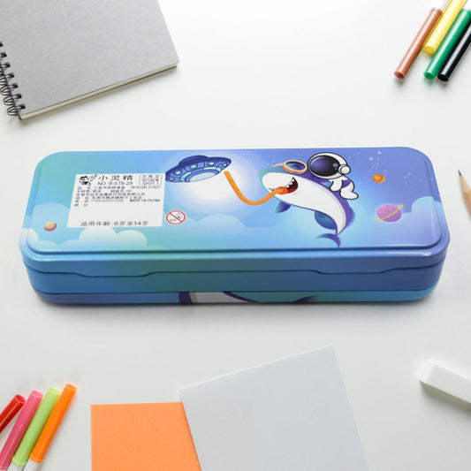Metal Pencil Box, Pencil Case Double Compartment for Kids Stationery Compass Box, Stationery Gift for School Kids Compass, Pencil Box, Birthday Return Gift for Kids - infinityexculsivestore.com