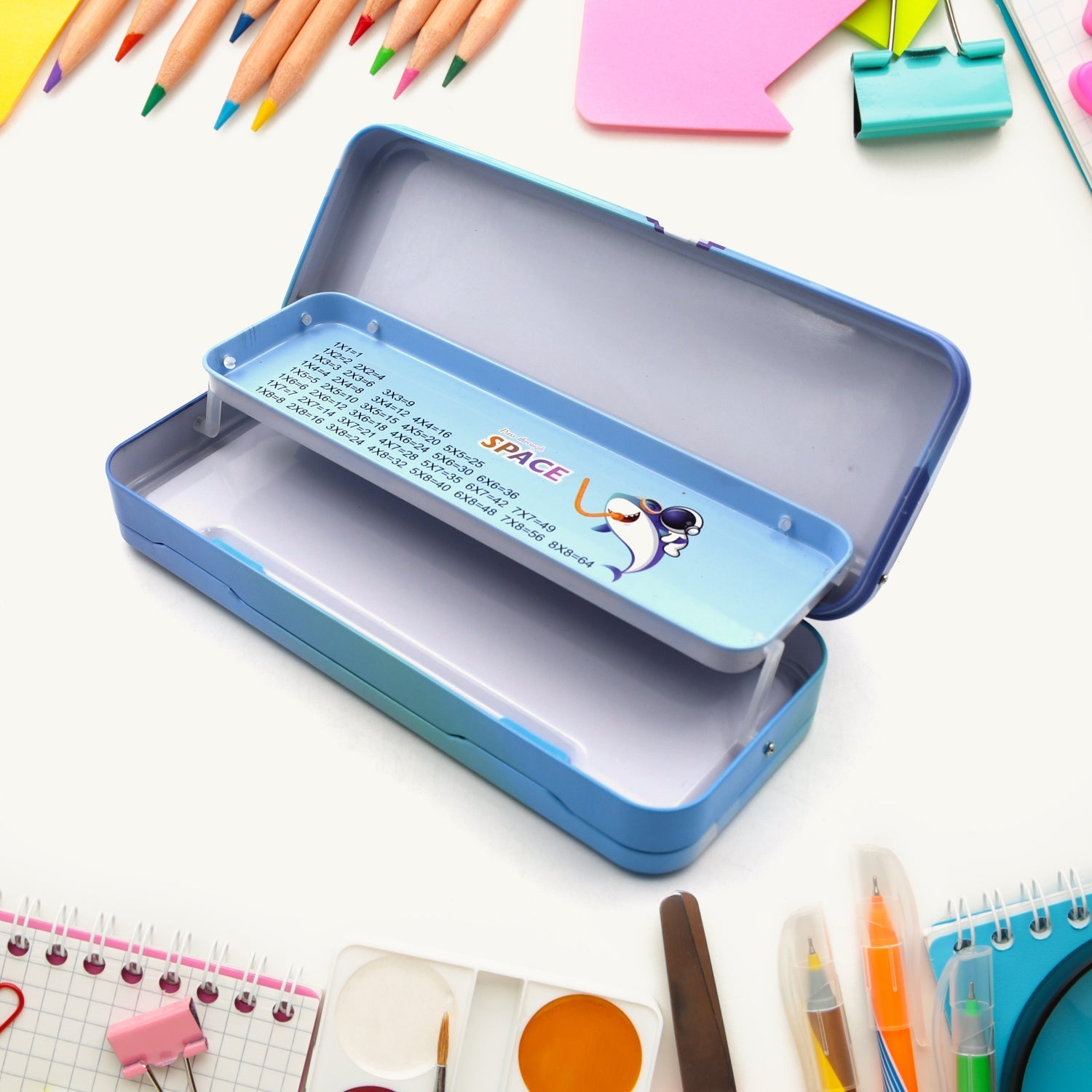 Metal Pencil Box, Pencil Case Double Compartment for Kids Stationery Compass Box, Stationery Gift for School Kids Compass, Pencil Box, Birthday Return Gift for Kids - infinityexculsivestore.com