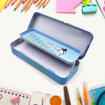 Metal Pencil Box, Pencil Case Double Compartment for Kids Stationery Compass Box, Stationery Gift for School Kids Compass, Pencil Box, Birthday Return Gift for Kids - infinityexculsivestore.com