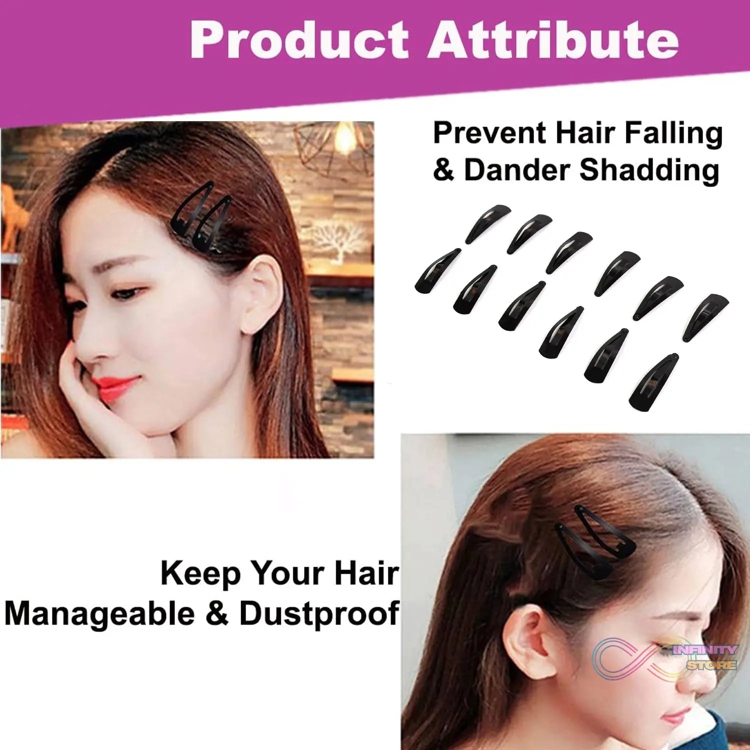 Metal Tik Tak Hair Clips (12 Pcs Set) - infinityexculsivestore.com