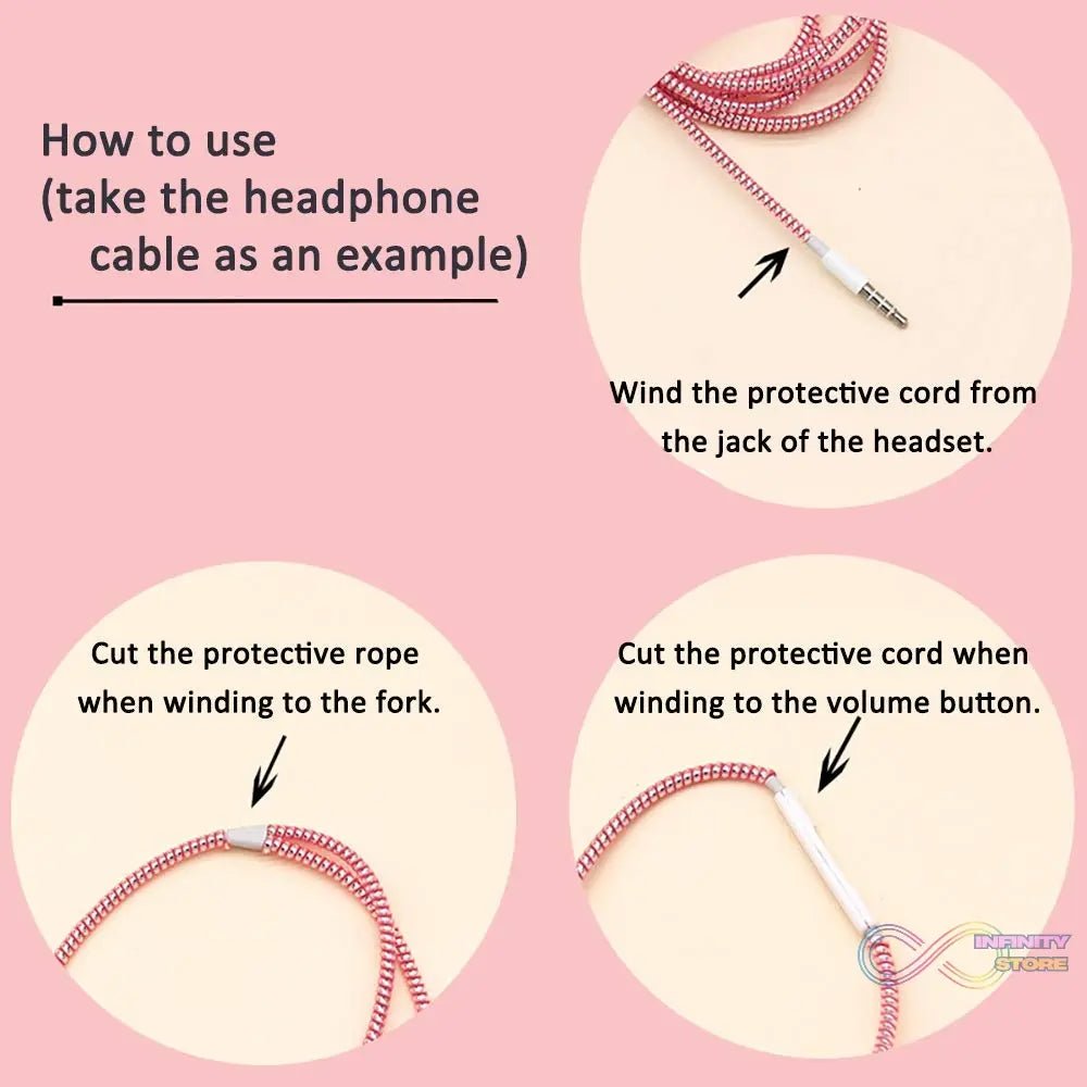 Metallic Finish Cable Spiral Protector / Wire Repair / Pet Cord Protector / Headphone Saver, Cable Wrap / Cover for Mac Charging Cable - infinityexculsivestore.com