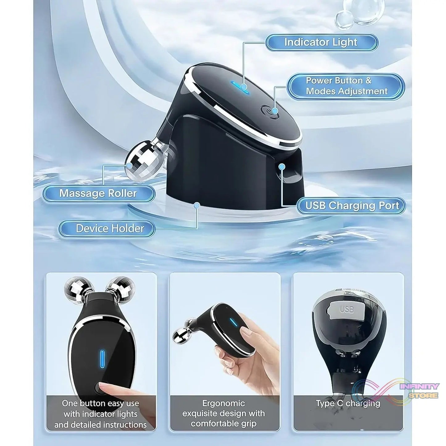 Microcurrent - Facial - Device, Micro current Face Massager Roller (1 Pc) - infinityexculsivestore.com