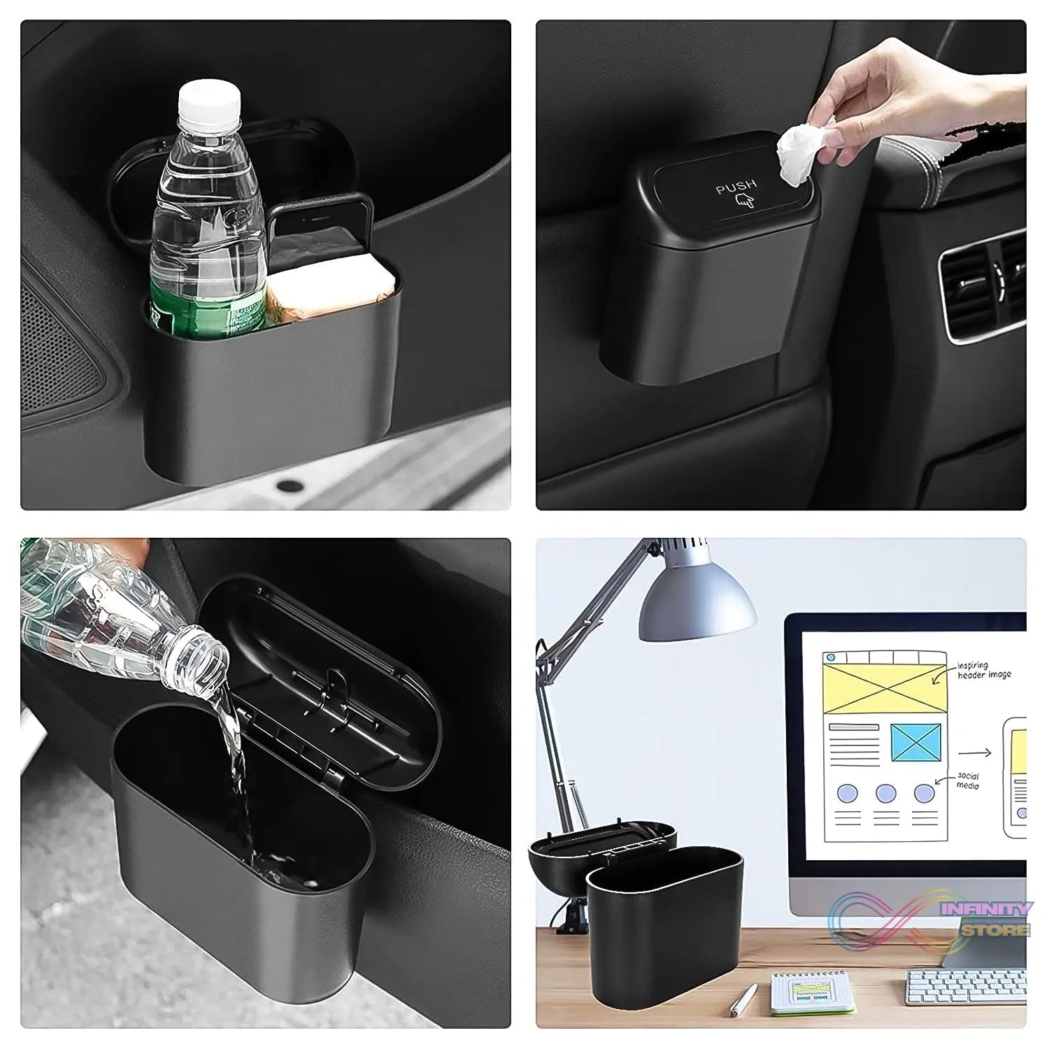 Mini Car Trash Can with Lid, Waterproof Car Trash Bin Storage Box (1 Pc) - infinityexculsivestore.com