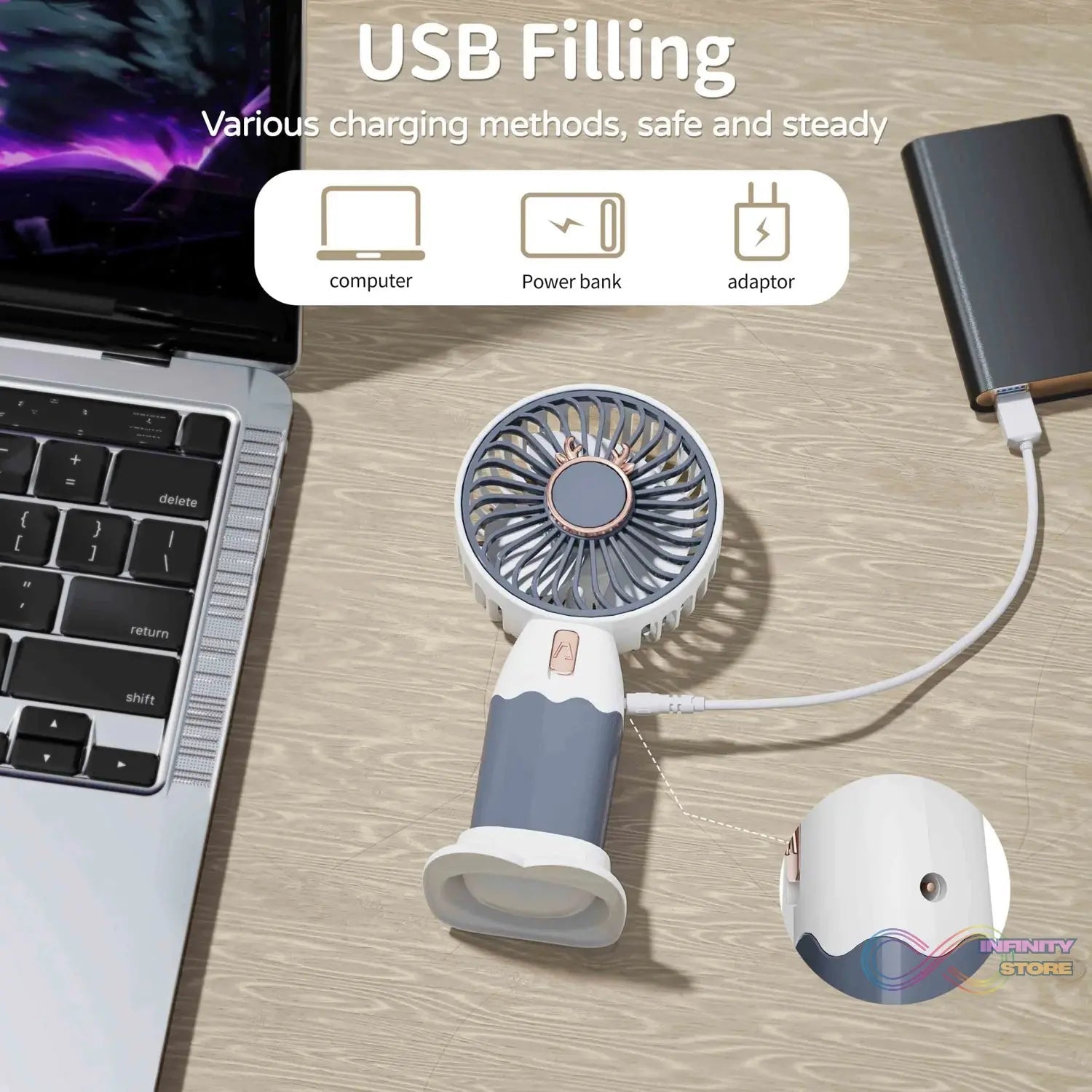 Mini Fan Rechargeable Table Fan Handheld Fan USB Fan Desk Fan Cooling Fan For Home , Office , Car, & Multi Use Fan (Battery Not Include) - infinityexculsivestore.com