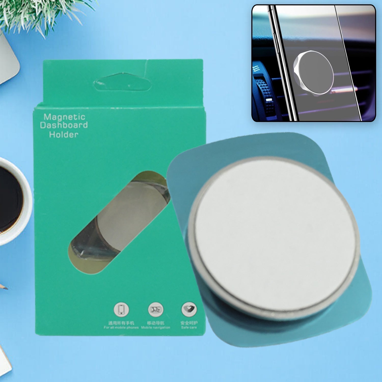 Mini Magnetic Car Dashboard Mount Mobile Phone Holder with Metal Body Dashboard/Home & Table Compatible with All Smart Phones and Mobiles (1 Pc) - infinityexculsivestore.com