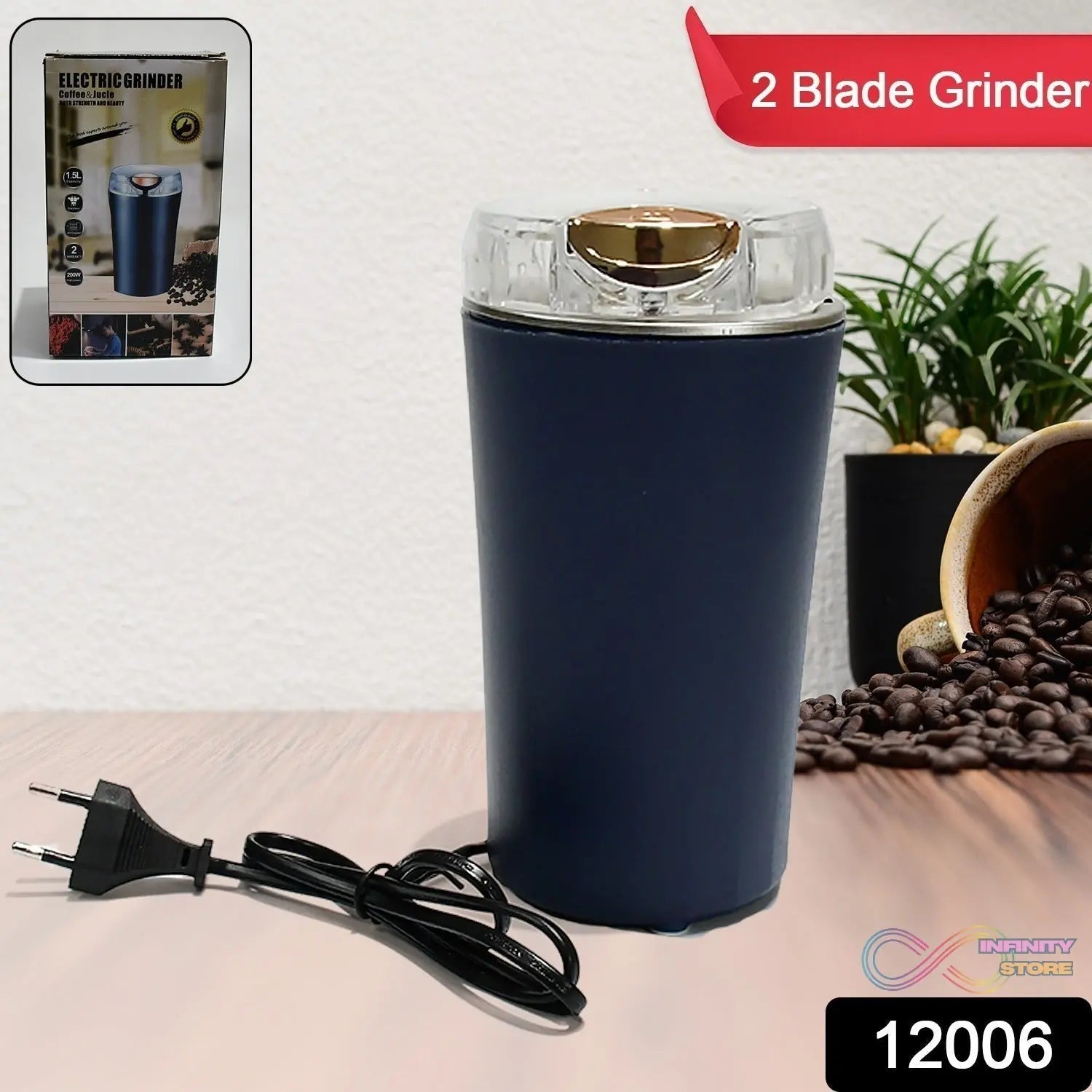 Mini Mixer, Small Blander, powerful Mini Grinder, Electric Coffee Bean Grinder Machine Portable Grinder for Home and Office 1.5L Capacity, 200w (2 Blade Grinder) - infinityexculsivestore.com