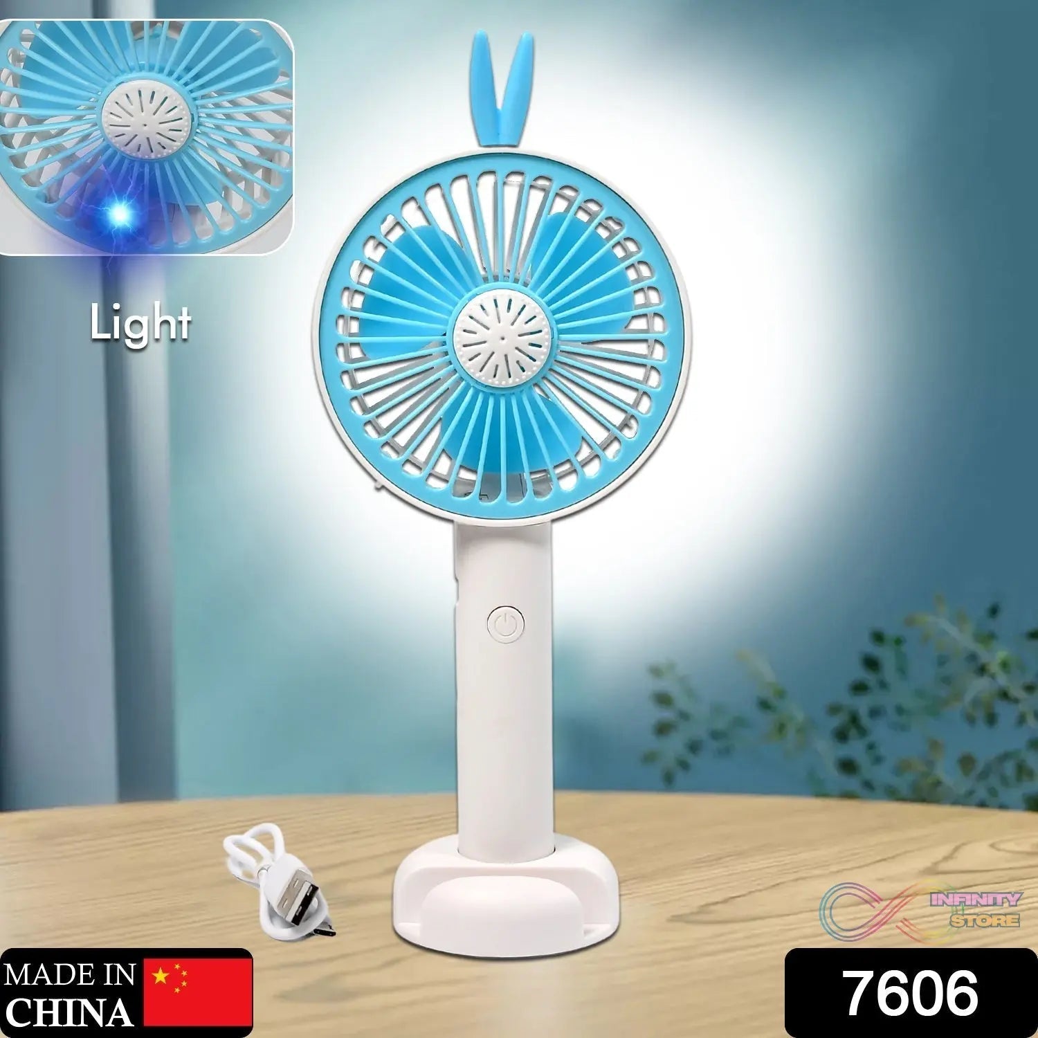 Mini Portable Hand Fan USB Rechargeable Fan With Led Light Fan for Indoor and Outdoor Use by Women and Men Table Standing Stand Included (Battery Not Include) - infinityexculsivestore.com