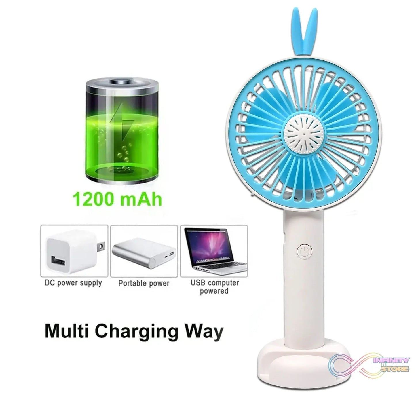 Mini Portable Hand Fan USB Rechargeable Fan With Led Light Fan for Indoor and Outdoor Use by Women and Men Table Standing Stand Included (Battery Not Include) - infinityexculsivestore.com