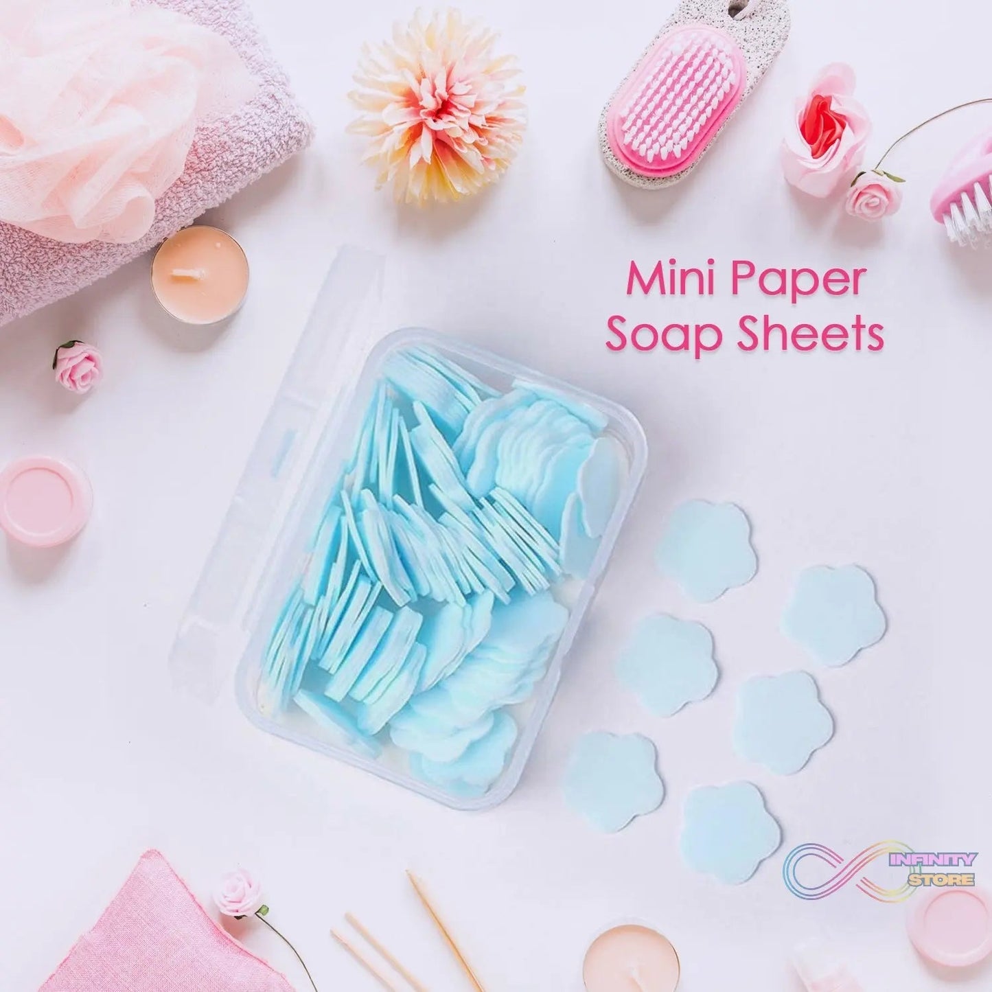 Mini Portable Travel Soap Paper Sheets Flower Shape (100 Pcs Set Approx / Mix Color) - infinityexculsivestore.com