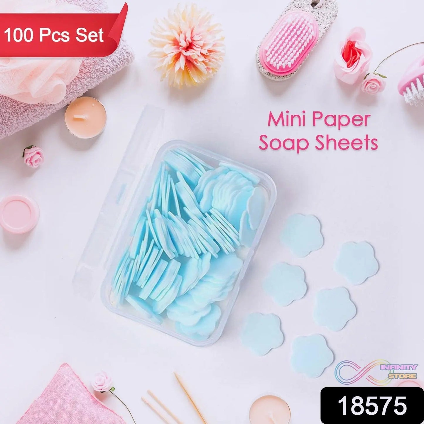 Mini Portable Travel Soap Paper Sheets Flower Shape (100 Pcs Set Approx / Mix Color) - infinityexculsivestore.com