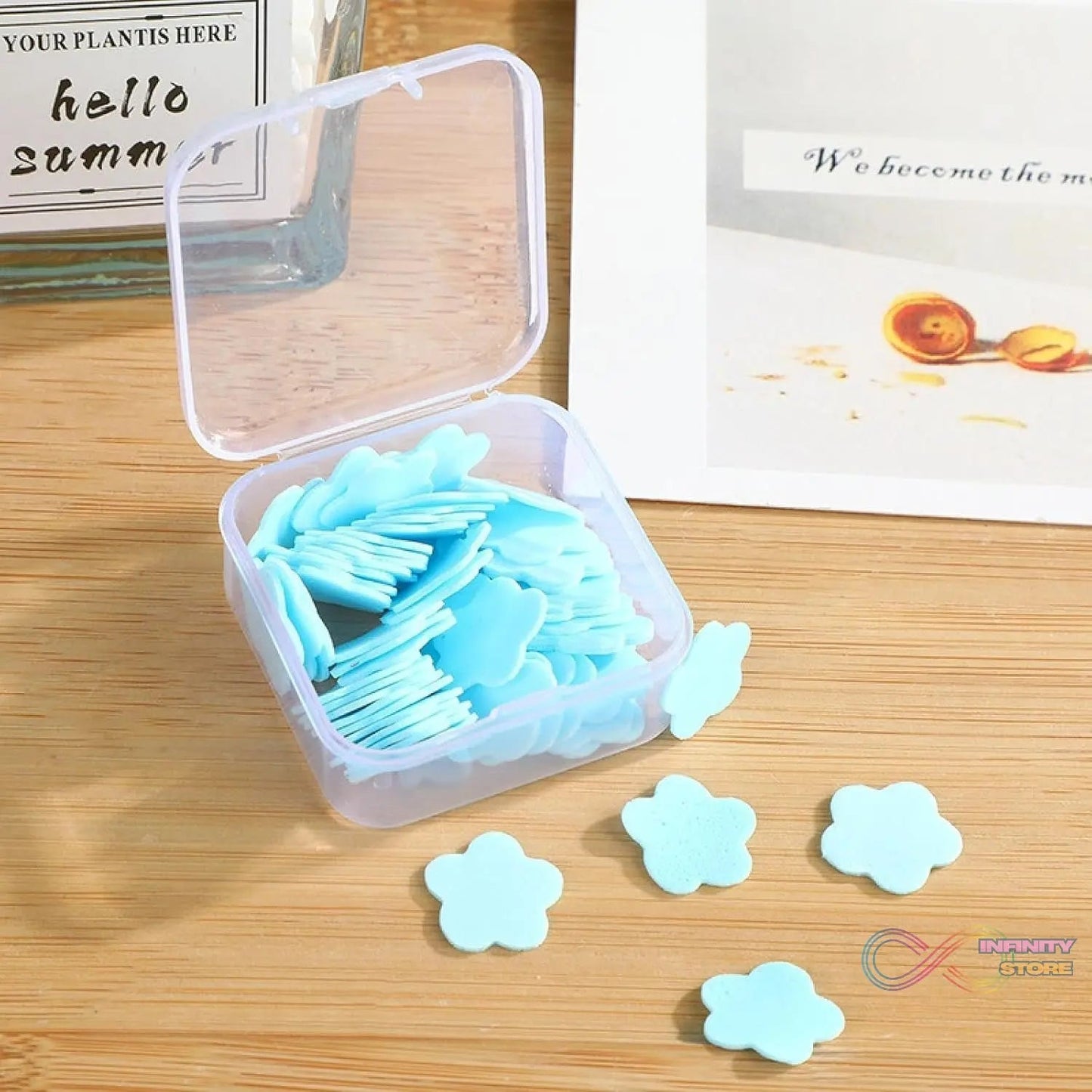 Mini Portable Travel Soap Paper Sheets Flower Shape (100 Pcs Set Approx / Mix Color) - infinityexculsivestore.com