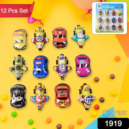 Mini Pull Back Car & Aeroplane PVC Plastic Pull Back Car Cartoon Toys (12 Pcs Set) - infinityexculsivestore.com