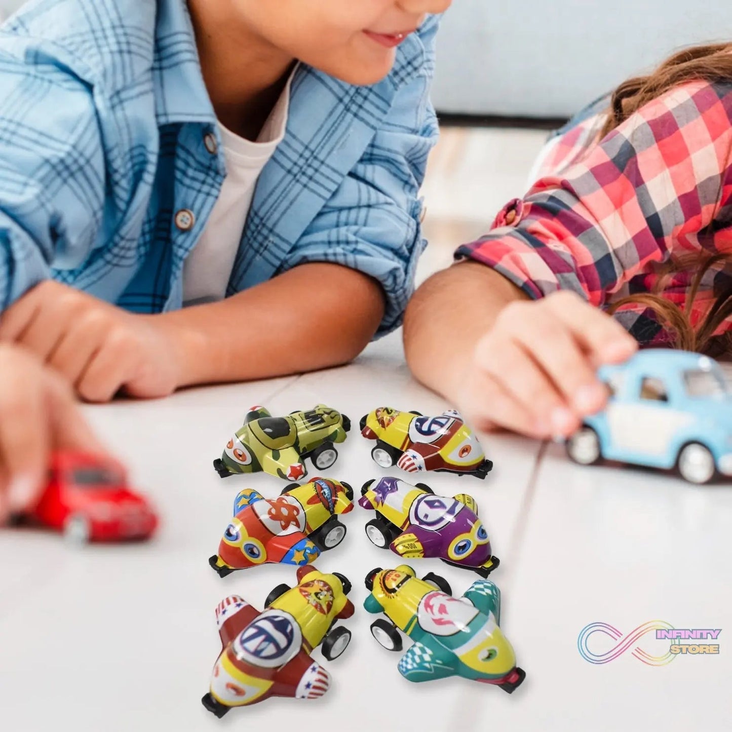Mini Pull Back Car & Aeroplane PVC Plastic Pull Back Car Cartoon Toys (12 Pcs Set) - infinityexculsivestore.com