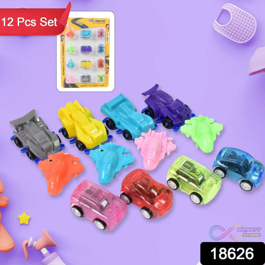 Mini Pull Back Car & Aeroplane Plastic Pull Back Car Cartoon Toys (12 Pcs Set) - infinityexculsivestore.com