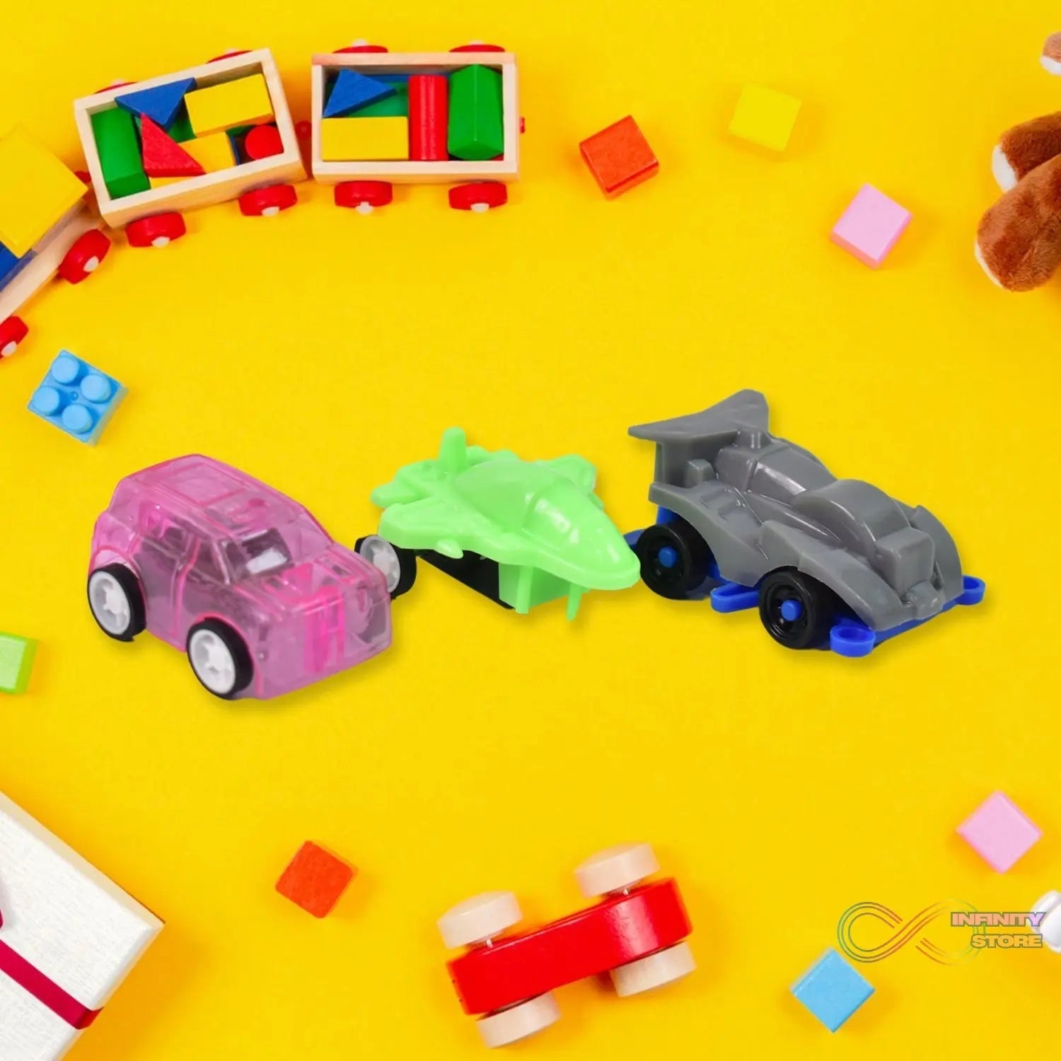 Mini Pull Back Car & Aeroplane Plastic Pull Back Car Cartoon Toys (12 Pcs Set) - infinityexculsivestore.com