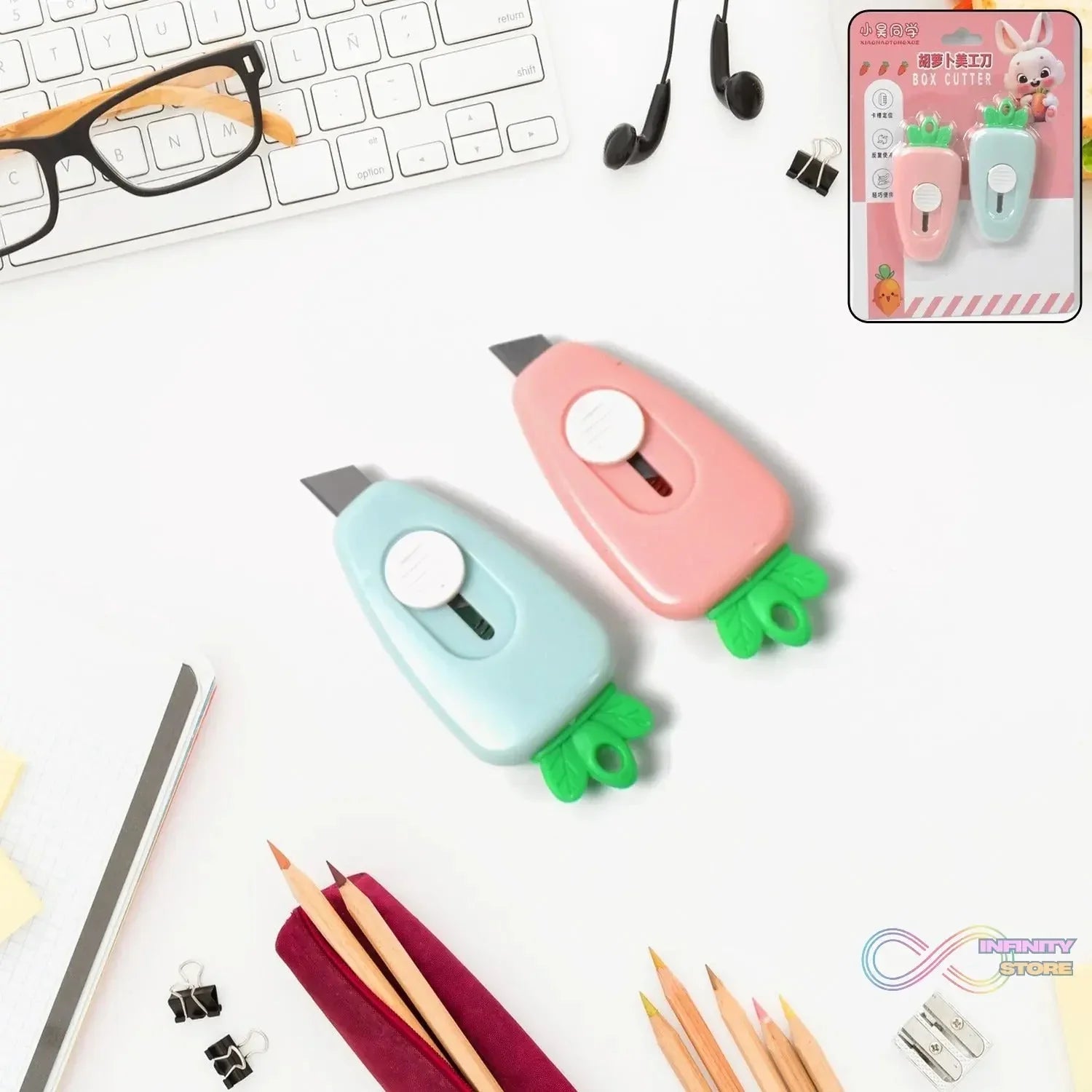 Mini Retractable Utility Knife Cute Style Box Cutter Back to School Supplies Portable Utility Pocket Knife (2 Pc) - infinityexculsivestore.com