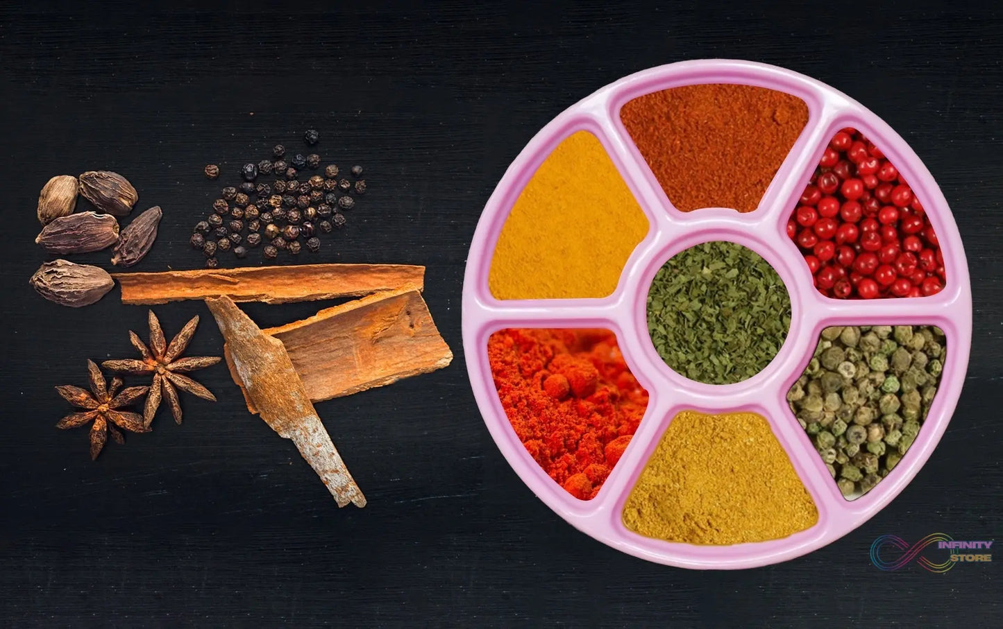 Spice organizer with 7 sections for easy storage