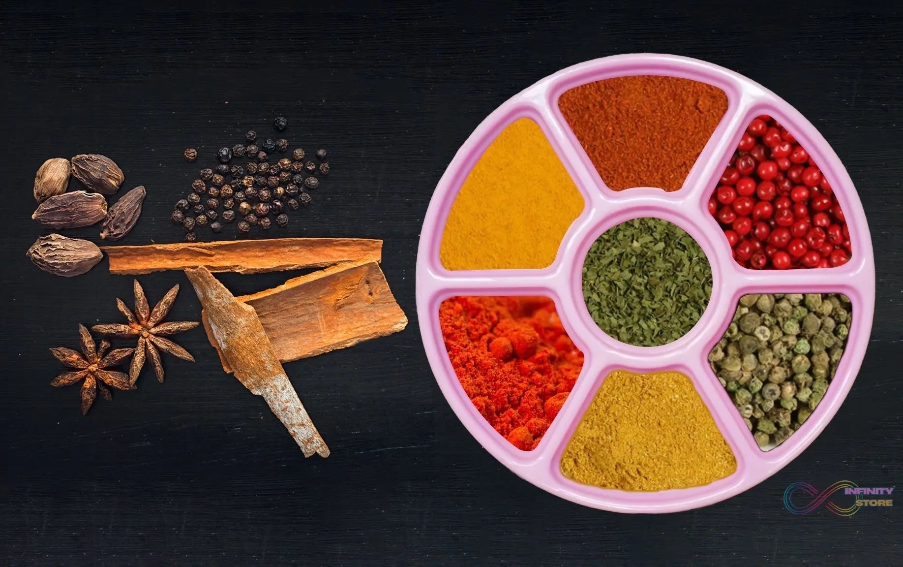 Spice organizer with 7 sections for easy storage