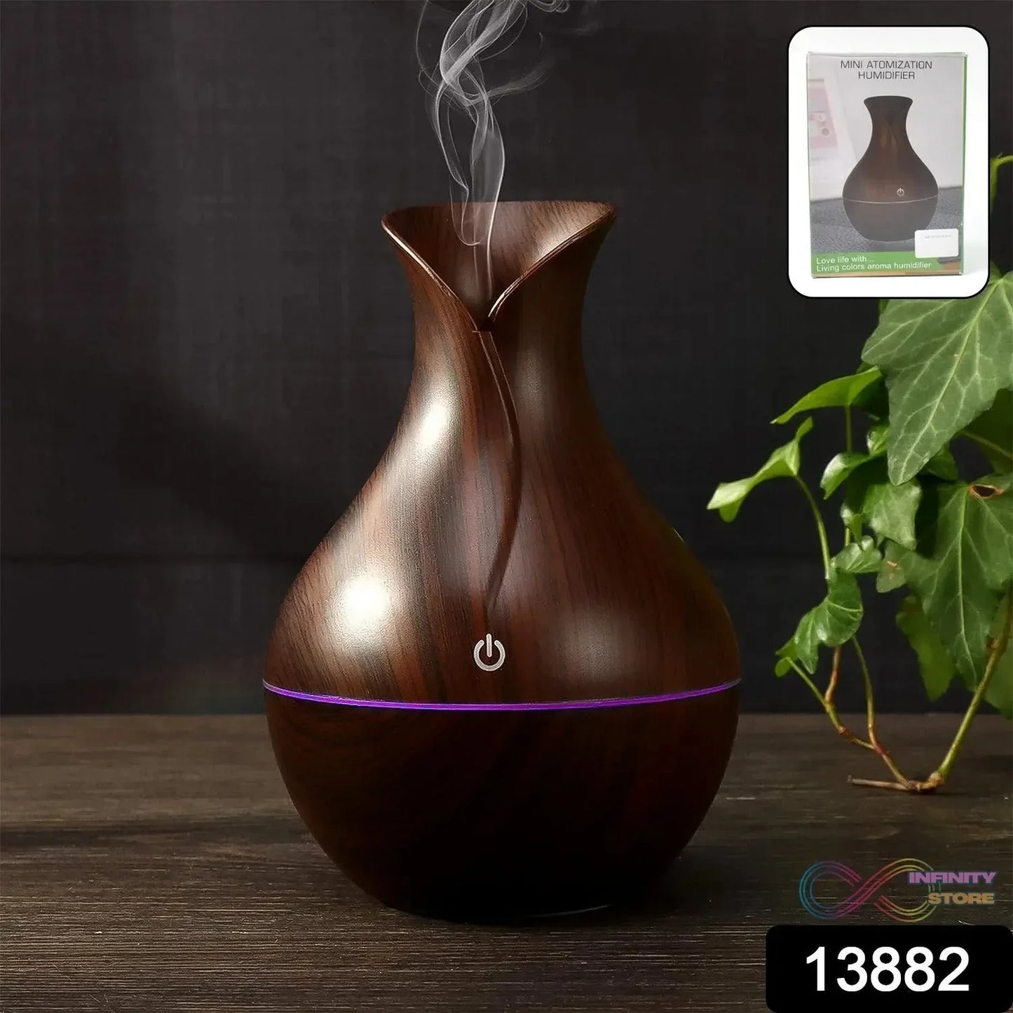 Mini Wooden Vase Pot Diffuser Cool Mist Atomization Humidifier (1 Pc / 130 ML) - infinityexculsivestore.com