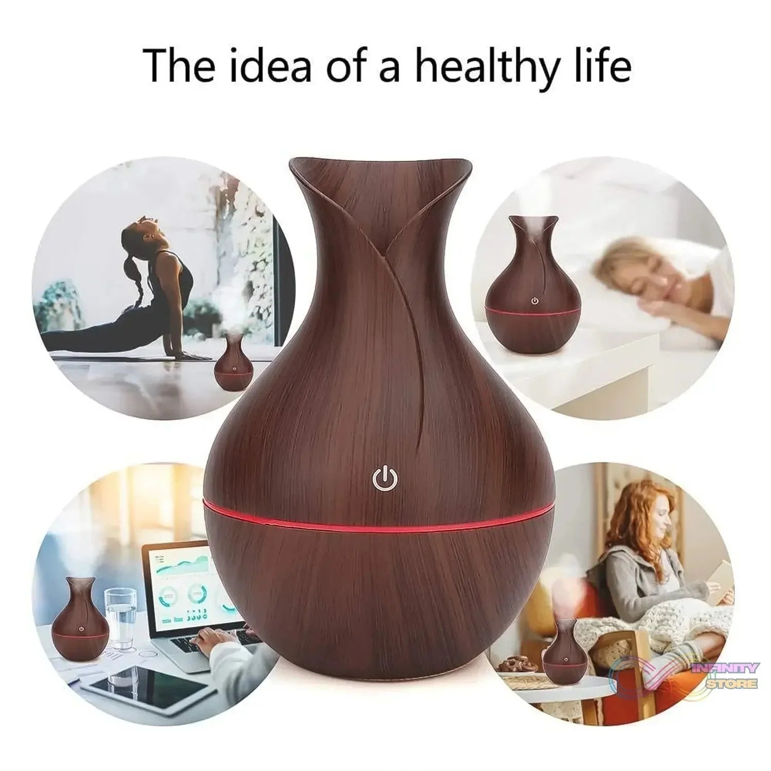Mini Wooden Vase Pot Diffuser Cool Mist Atomization Humidifier (1 Pc / 130 ML) - infinityexculsivestore.com