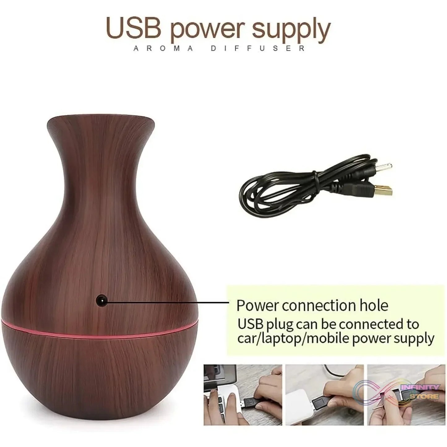 Mini Wooden Vase Pot Diffuser Cool Mist Atomization Humidifier (1 Pc / 130 ML) - infinityexculsivestore.com