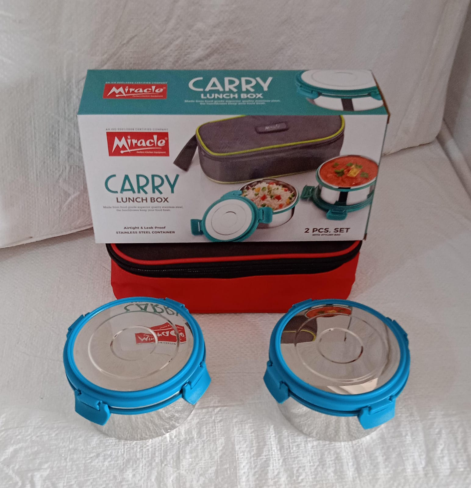 Miracle Carry Lunch Box Microwave Safe Lunch Box With Insulated Bag 2 Compartment Lunch Box (400 ML / 2 pc) - infinityexculsivestore.com