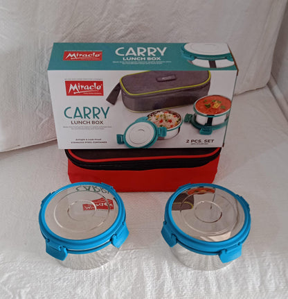 Miracle Carry Lunch Box Microwave Safe Lunch Box With Insulated Bag 2 Compartment Lunch Box (400 ML / 2 pc) - infinityexculsivestore.com